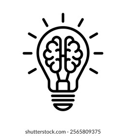 Bulb checkmark black like quick tip line icon. Bulb icon brain, expert, genius, idea, innovation, lamp, light bulb, mark, creative, positive, smart, solution, strategy, think, tick, choice, Vector.