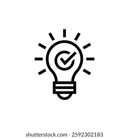 Bulb checkmark black like quick tip line icon. Bulb icon expert, genius, idea, innovation, lamp, light bulb, mark, creative, positive, simplicity, smart, solution, strategy, think, tick, choice.