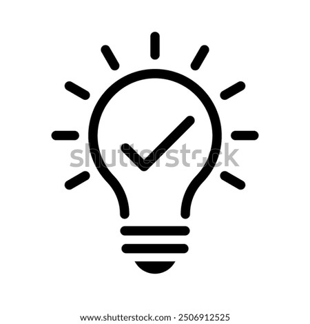 Bulb checkmark black like quick tip line icon. Bulb icon expert, genius, idea, innovation, lamp, light bulb, mark, creative, positive, simplicity, smart, solution, strategy, think, tick, choice.