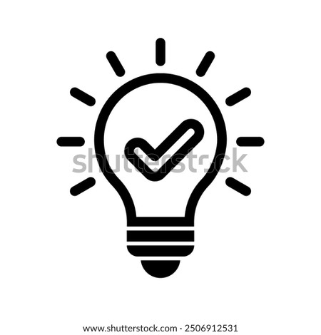 Bulb checkmark black like quick tip line icon. Bulb icon expert, genius, idea, innovation, lamp, light bulb, mark, creative, positive, simplicity, smart, solution, strategy, think, tick, choice.