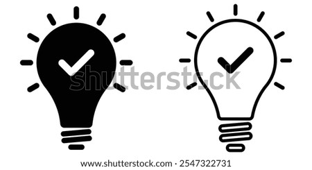 Bulb checkmark black like quick tip line icon. Bulb icon expert, genius, idea, innovation, lamp, light bulb, mark, creative, positive, simplicity, smart, solution, strategy, think, tick, choice.