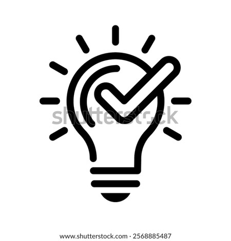 Bulb checkmark black like quick tip line icon. Bulb icon expert, genius, idea, innovation, lamp, light bulb, mark, creative, positive, simplicity, smart, solution, strategy, think, tick, choice.