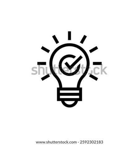 Bulb checkmark black like quick tip line icon. Bulb icon expert, genius, idea, innovation, lamp, light bulb, mark, creative, positive, simplicity, smart, solution, strategy, think, tick, choice.