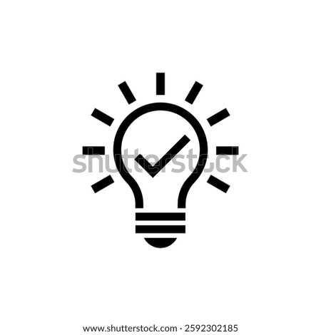 Bulb checkmark black like quick tip line icon. Bulb icon expert, genius, idea, innovation, lamp, light bulb, mark, creative, positive, simplicity, smart, solution, strategy, think, tick, choice.