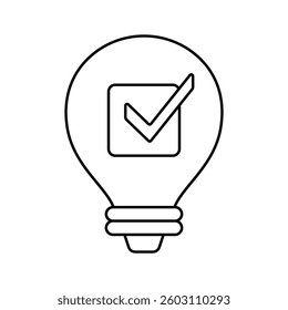 Bulb with checkmark like quick tip flat icon editable stroke conclusion symbol isolated white background
