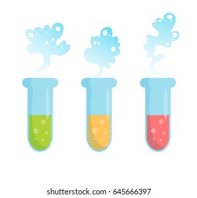 Bulb for chemical experiments with liquid inside. Medicine. Isolated art on white background. Vector. Cartoon. Flat
