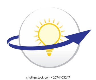 Bulb circle icon with blue arrow