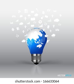 Bulb with cloud of application. Vector illustration.