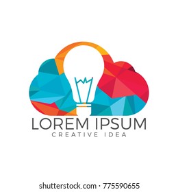 Bulb Cloud Logo Design. Idea cloud logo template with an abstract light bulb inside a cloud, representing idea, invention, smart solutions.