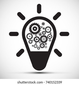 Bulb with Cogs - Gears. Vector Icon.