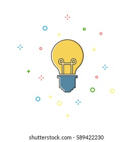Bulb color thin line icon. Background with color crosses and circles 