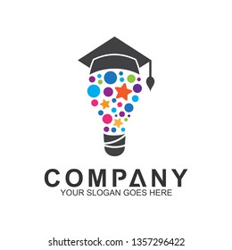 bulb with colorful dots and star shape for  education logo, science and knowledge, smart icon, creativity vector logo