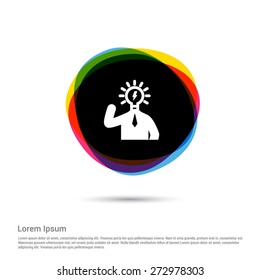 bulb concept Creative idea icon, White pictogram icon creative circle Multicolor background. Vector illustration. Flat icon design style