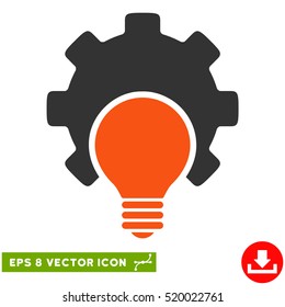 Bulb Configuration Gear EPS vector pictograph. Illustration style is flat iconic bicolor orange and gray symbol on white background.