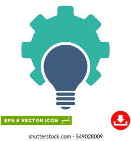 Bulb Configuration Gear EPS vector pictograph. Illustration style is flat iconic bicolor cobalt and cyan symbol on white background.