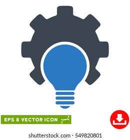 Bulb Configuration Gear EPS vector pictograph. Illustration style is flat iconic bicolor smooth blue symbol on white background.