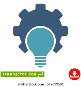 Bulb Configuration Gear EPS vector pictograph. Illustration style is flat iconic bicolor cyan and blue symbol on white background.