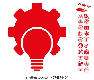 Bulb Configuration Gear icon with bonus drone tools graphic icons. Vector illustration style is flat iconic symbols on white background.