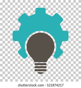 Bulb Configuration Gear icon. Vector pictograph style is a flat bicolor symbol, grey and cyan colors, chess transparent background. Designed for software and web interface toolbars and menus.