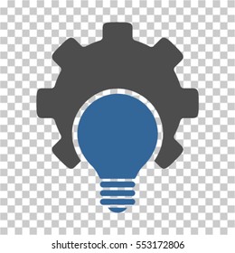 Bulb Configuration Gear icon. Vector pictogram style is a flat bicolor symbol, cobalt and gray colors, chess transparent background. Designed for software and web interface toolbars and menus.