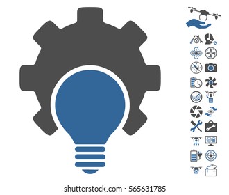 Bulb Configuration Gear pictograph with bonus copter service pictograms. Vector illustration style is flat iconic cobalt and gray symbols on white background.