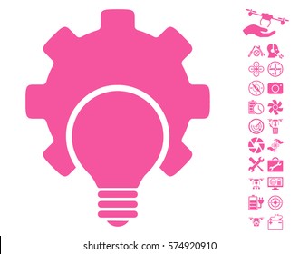Bulb Configuration Gear pictograph with bonus copter tools symbols. Vector illustration style is flat iconic symbols on white background.