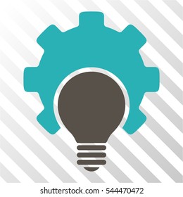 Bulb Configuration Gear vector icon. Illustration style is flat iconic bicolor grey and cyan symbol on a hatched transparent background.