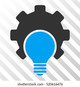 Bulb Configuration Gear vector pictogram. Illustration style is flat iconic bicolor blue and gray symbol on a hatched transparent background.