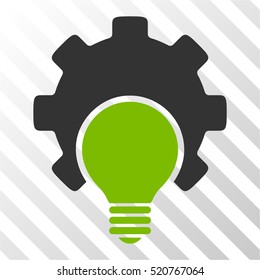 Bulb Configuration Gear vector pictograph. Illustration style is flat iconic bicolor eco green and gray symbol on a hatch transparent background.