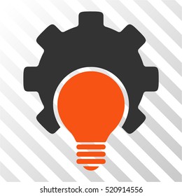 Bulb Configuration Gear vector pictograph. Illustration style is flat iconic bicolor orange and gray symbol on a hatch transparent background.