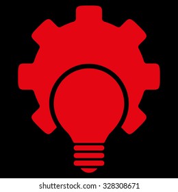 Bulb Configuration vector icon. Style is flat symbol, red color, rounded angles, black background.