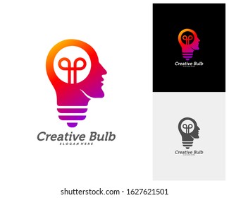 Bulb Creative with head people logo concepts, abstract colorful icons, elements and symbols, template - Vector