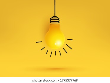 bulb creative idea creativity, New idea and innovation concept vector with light bulb on Yellow background. light bulb on bright blue background minimalist. business light idea minimalist creativity