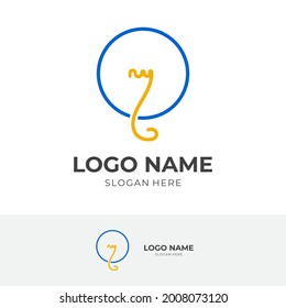 bulb creative logo design with line blue and yellow color style