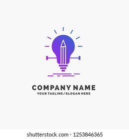 bulb, creative, solution, light, pencil Purple Business Logo Template. Place for Tagline.