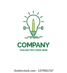 bulb, creative, solution, light, pencil Flat Business Logo template. Creative Green Brand Name Design.