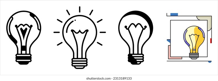 Bulb Creative Stylish Icon, Electric Incandescent Fluorescent Light Bulb Icon Vector Art Illustration
