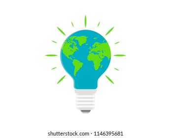 Bulb Design With Earth Map Eco Friendly Electricity Vector Icon