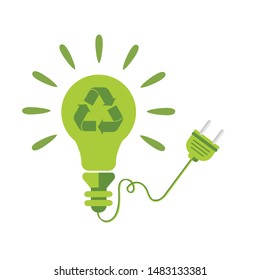 Bulb design with electric pug head. Concept good idea icon single glowing bulb light green, isolated on white background. Vector illustration. 