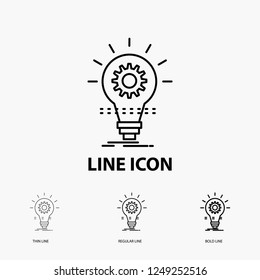 Bulb, develop, idea, innovation, light Icon in Thin, Regular and Bold Line Style. Vector illustration
