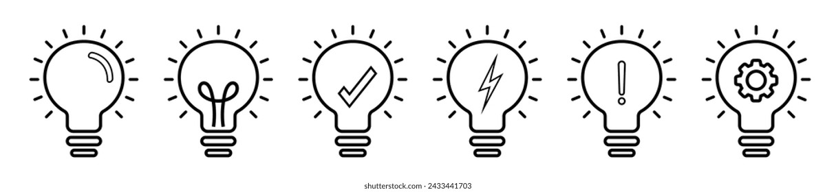 Bulb different icons. Idea icon vector. Different types of light bulbs, icon, vector.	
