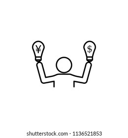 bulb dollar and euro outline style icon. Element of currency war icon for mobile concept and web apps. Thin line bulb dollar and euro outline style icon can be used for web