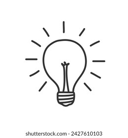 Bulb doodle icon simple flat style vector illustration on white background.