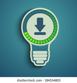 Bulb with download arrow progress bar. waiting for download.