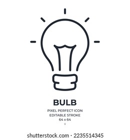 Bulb editable stroke outline icon isolated on white background flat vector illustration. Pixel perfect. 64 x 64.