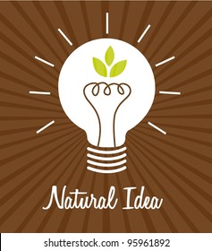 bulb electric icon with leaves over brown background. vector