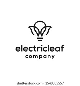 bulb electric and leaf logo design vector