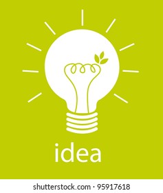 bulb electric with leaves over green background, idea. vector