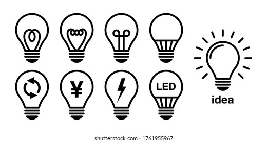 Bulb electric LED energy saving vector icon illustration set