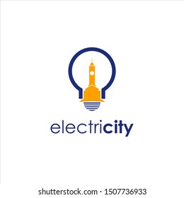 bulb electric logo simple fun modern with capital tower vector inside for icon design idea